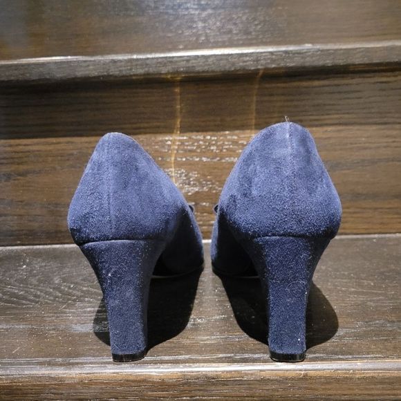 Vintage Bally Navy Blue Leather Heels Shoes Size: 5M - Picture 3 of 12